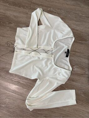Blue Blush White Lace-Up Long Sleeve Crop Top
